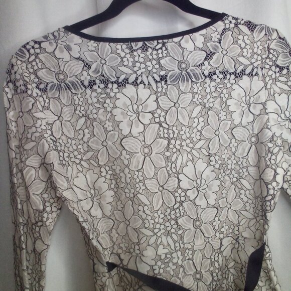 Allegra K Blouse S Long Sleeve Sheer Lace Floral White Black - Picture 5 of 16